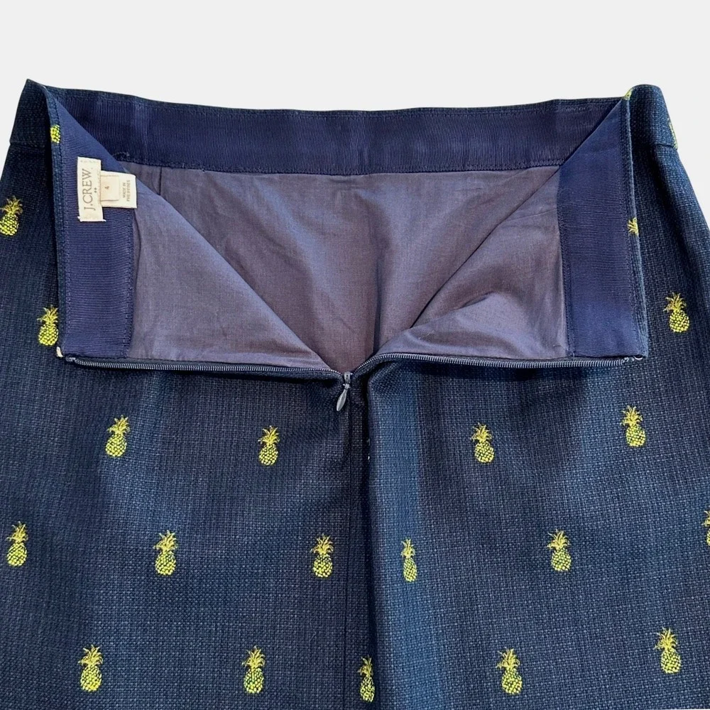 J Crew Womens Navy Blue Pineapple Embroidered Cotton Mini Skirt Size 4 Tropical‎